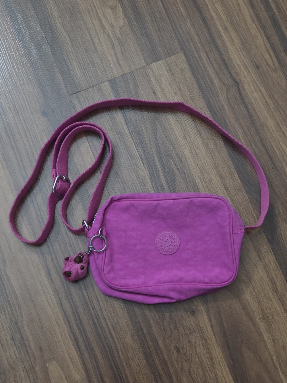 Kipling Magenta Crossbody Bag with Plush Monkey Charm